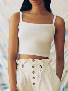 Urban Outfitters Ribbed Crop Tank Pair - White & Light Gray